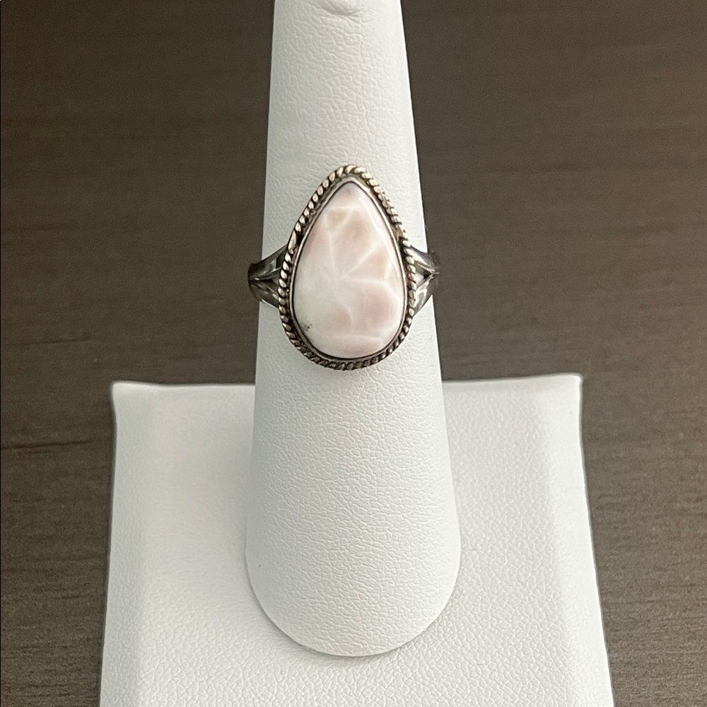 Natrolite Pink Larimar Pink Sterling Silver Ring - Size 6 - Picture 3 of 9